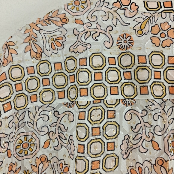 Tory Burch Adrian Metallic Hicks Garden Long Sleeve Silk Blend Tunic Size LG - Picture 15 of 15